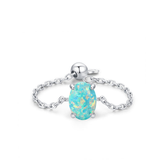Celestial Opals in Turquoise Oval -  Verstellbare Ringe in 925 Sterling Silber
