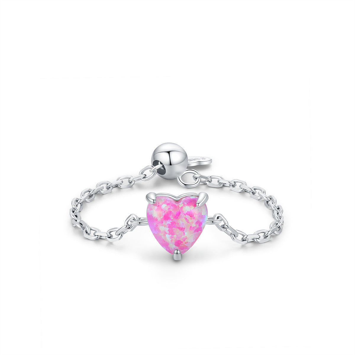 Celestial Opals in Pink Heart -  Verstellbare Ringe in 925 Sterling Silber
