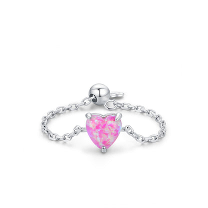 Celestial Opals in Pink Heart -  Verstellbare Ringe in 925 Sterling Silber