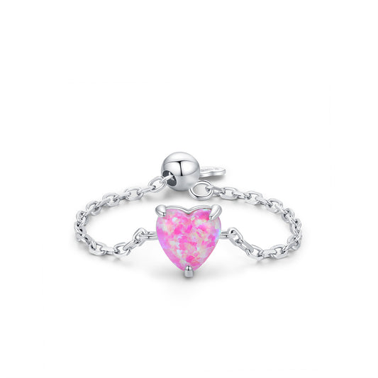 Celestial Opals in Pink Heart -  Verstellbare Ringe in 925 Sterling Silber