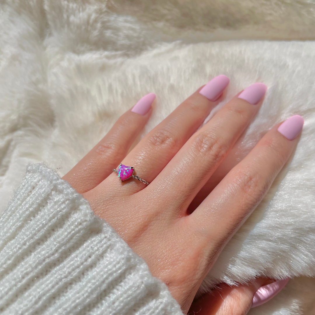 Celestial Opals in Pink Heart -  Verstellbare Ringe in 925 Sterling Silber