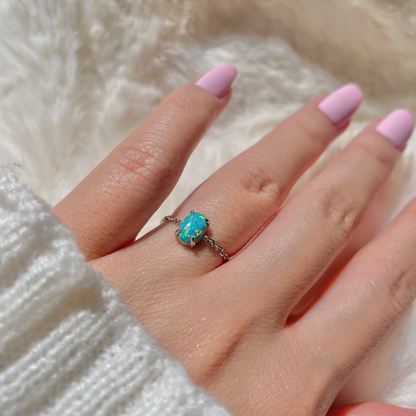Celestial Opals in Turquoise Oval -  Verstellbare Ringe in 925 Sterling Silber
