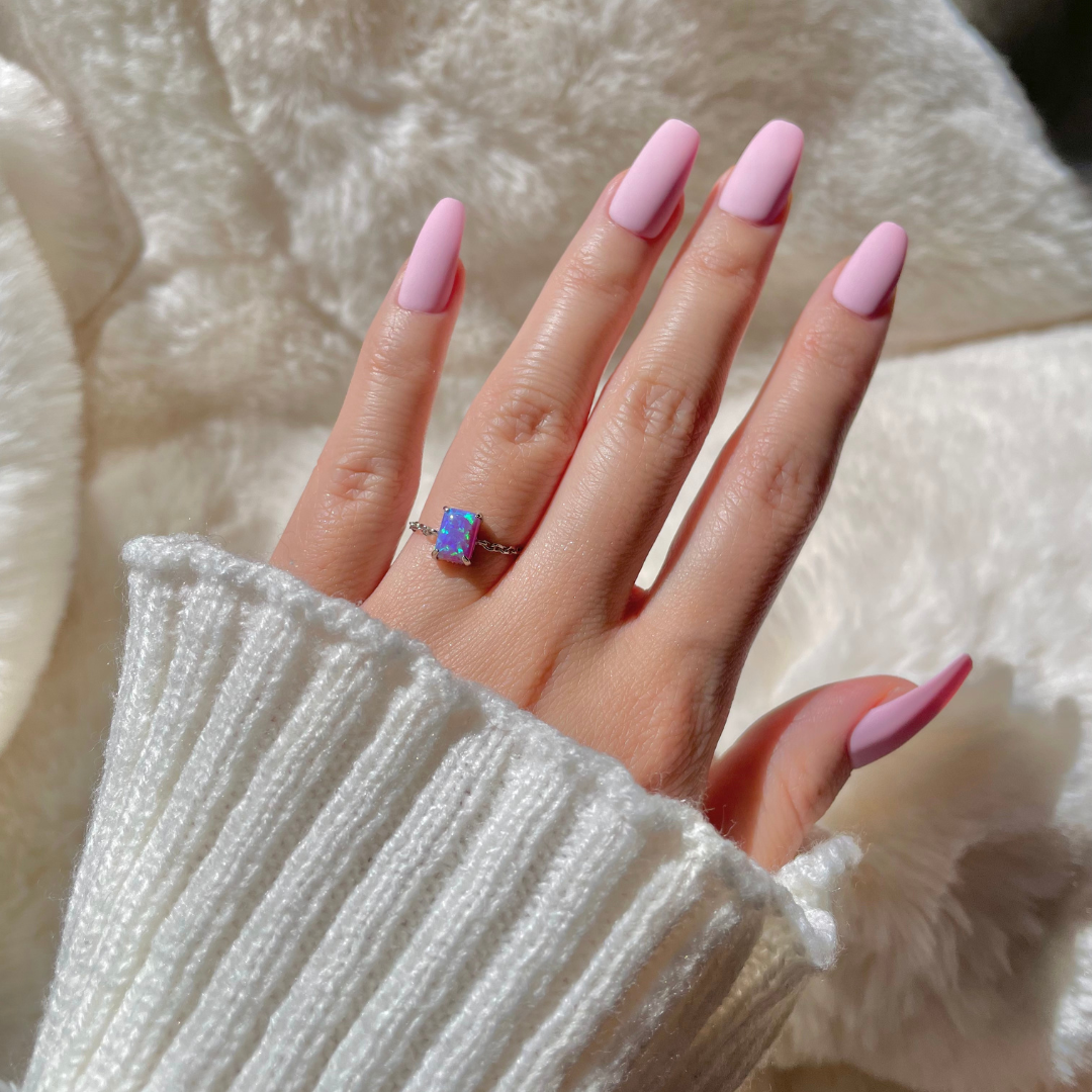 Celestial Opals in Violet Rectangle -  Verstellbare Ringe in 925 Sterling Silber