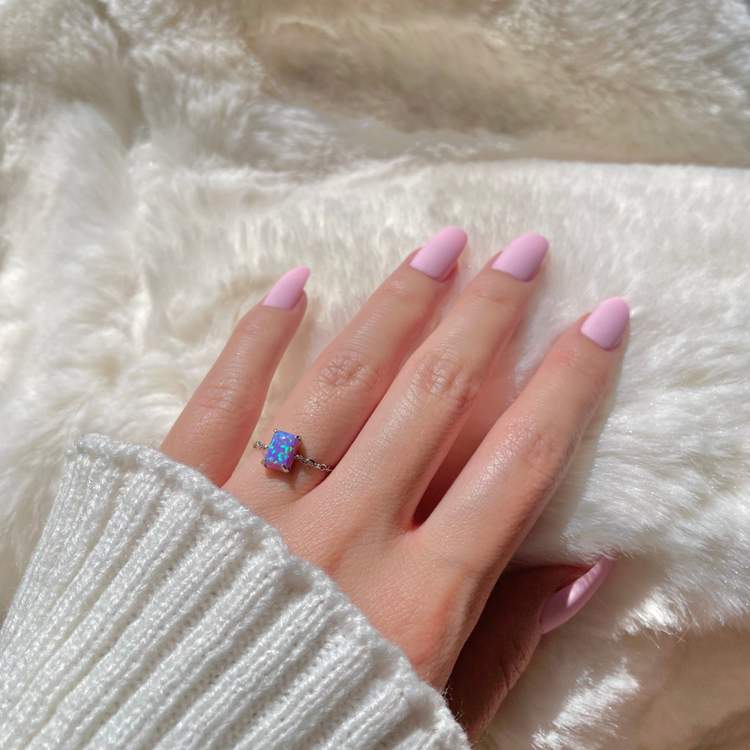 Celestial Opals in Violet Rectangle -  Verstellbare Ringe in 925 Sterling Silber